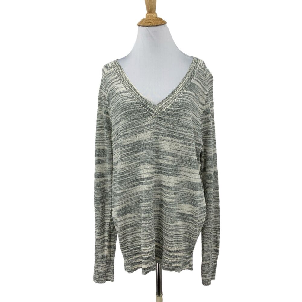 Moth Sweater Womens L Large Gray V Neck Knit Stripe Long Sleeve Anthropologie